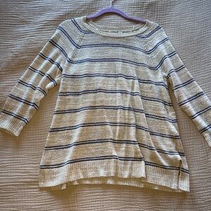 Madewell Ivory and Navy Striped Crew Neck Sweater